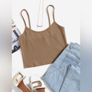Shein Mocha Brown Plus Rib-Knit Crop Cami Top (US Size XL)